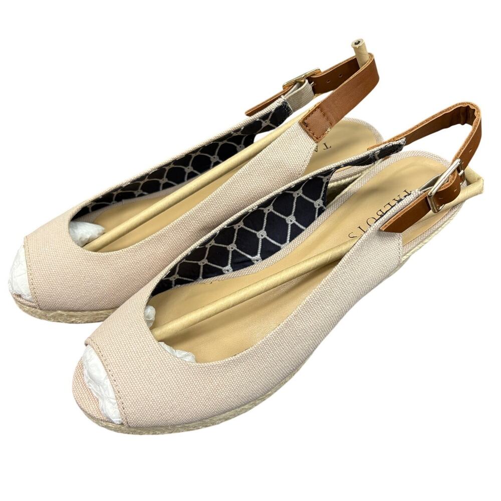 NWB Talbots "Lacey British Khaki" Espadrilles Peep Toe Wedge Women's size 8 1/2